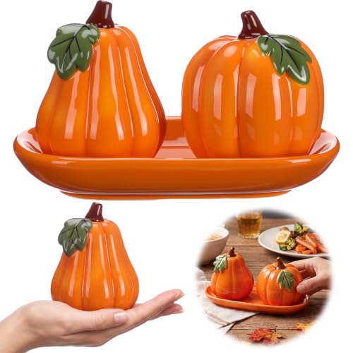 Fall Pumpkin Salt and Pepper Shaker Set with Tray - Ceramic, Variation of Pumpkin