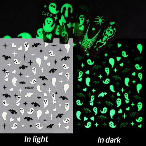 Halloween Nail Stickers Glow in The Dark 3D Self-Adhesive Spooky Art Set - Style04