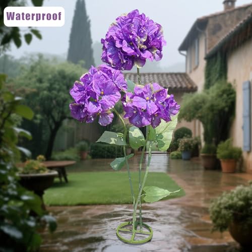 Artificial Hydrangea Flowers 3pcs - Large Faux Flower Branch Decor, Purple