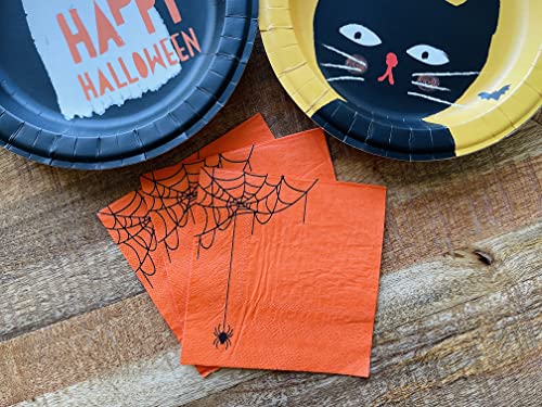 Halloween Cocktail Napkins - 100 Pack Disposable Orange Paper with Spider Web Design