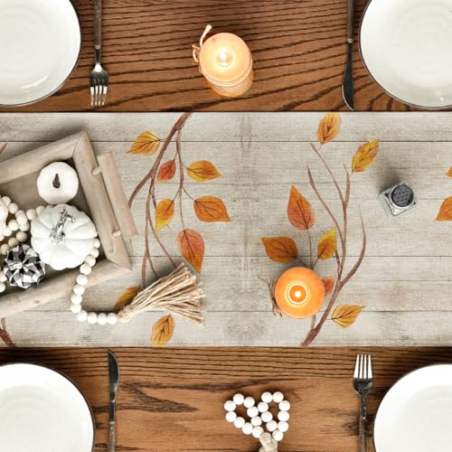 Fall Table Runner 13x108 Inch Polyester Home Decor for Dining Table - Wood Variation