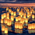 Floating Paper Lanterns with LED Candles 20 Set for Pool & Birthday Decor - Wooden DIY Lanterns with Tealights (Variation: 20 Lanterns with LED Candles)
