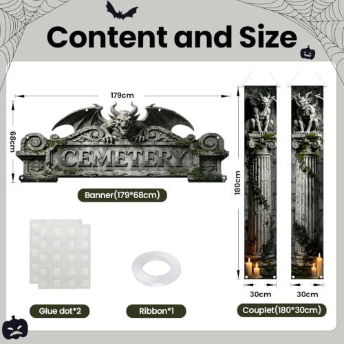 Halloween Cemetery Door Banner Set - Spooky Haunted House Decorations