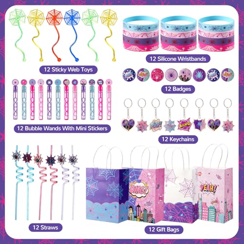 Pink Purple Spider Party Favors Gift Bags & Toys Set - Kids Birthday & Halloween Decorations