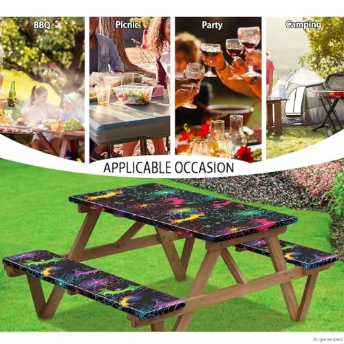 Halloween Bat Spider Web 8 Ft Picnic Table Cover and Bench Covers Set - Waterproof & Windproof, 3 Pieces
