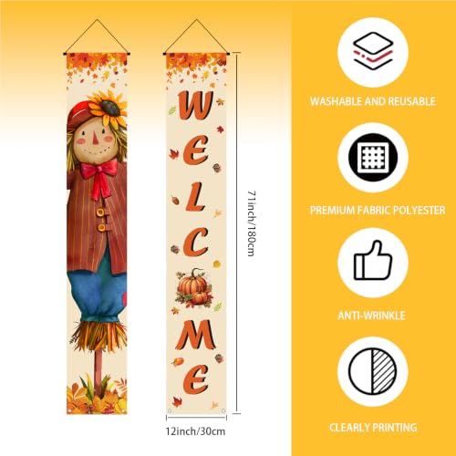 Fall Decor Banner with Scarecrow - Thanksgiving Autumn Banner for Porch & Wall