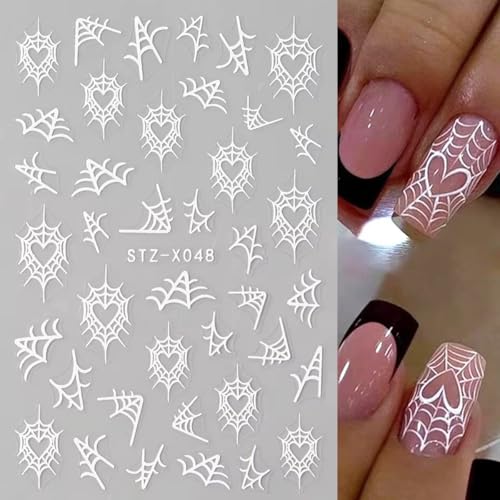 Halloween Spider Web Nail Stickers - Black Stars Moon Flame Design, 8 Sheets, DIY Manicure Decorations - Black Variant