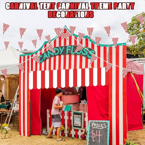 Preboun 12 Pcs Carnival Circus Tent Party Decorations Red White Striped Hanging Banner with Triangle Bunting Flags - Variation 12