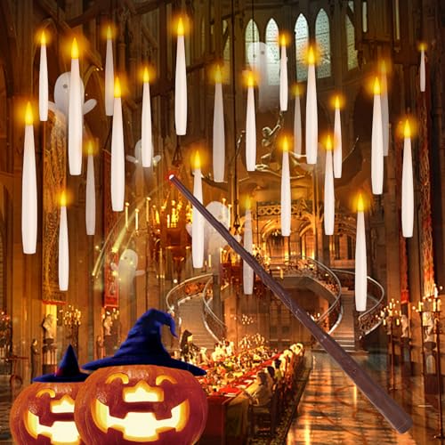 20 Pcs Floating Candles with Wand Remote Timer - Halloween Decor, White - Variation of THIS listing