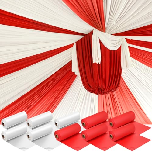 Moukeren Circus Carnival Table Cover Backdrop - 10 Rolls, White & Red