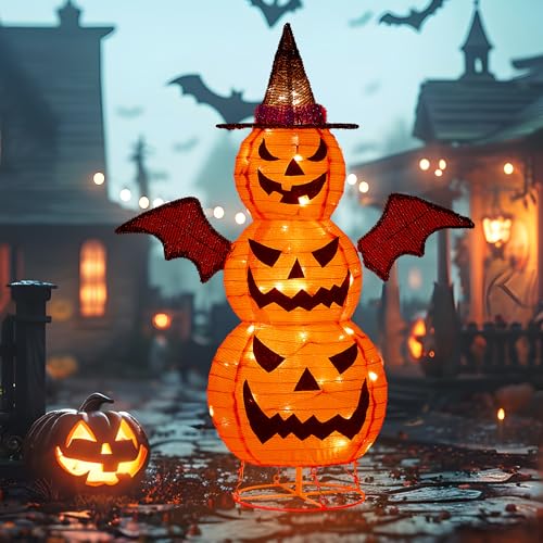 Outdoor 37-Inch Collapsible Pumpkin Man with LED Lights for Halloween Yard Decor