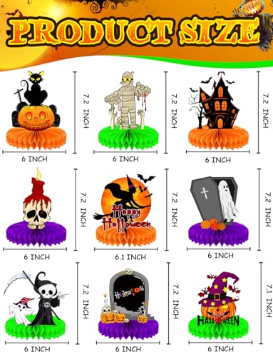 Halloween Honeycomb Table Decorations - 9 Pcs Spooky Centerpieces, Ghost, Pumpkin & More - Halloween
