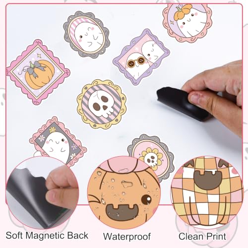 Halloween Fridge Magnets Set - Cute Ghost & Pumpkin Design, 24 Pcs, Reusable Refrigerator Stickers, Holiday Kitchen & Home Decor - Variation of Cute Ghost