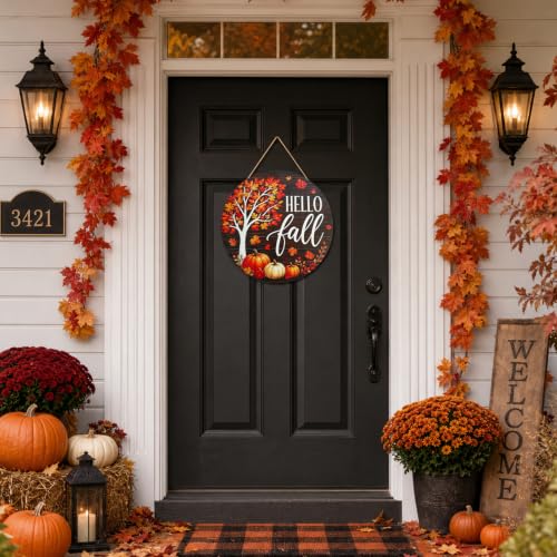 Fall Outdoor Welcome Sign for Front Door Halloween Decor - Rustic Wood