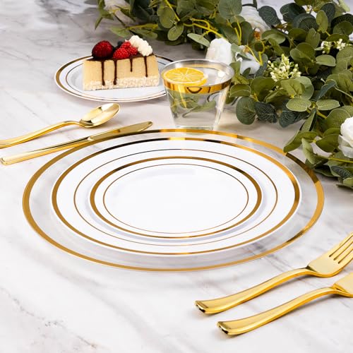 Clear Charger Plates with Gold Rim - 12 Inch Disposable Party Tableware - 100 Pack