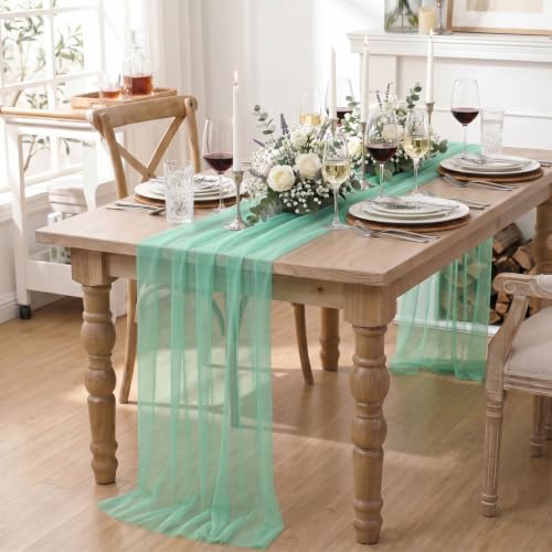 3Pcs Turquoise Gauze Table Runner 28x120 Inch - Seasonal Wedding Party Decor