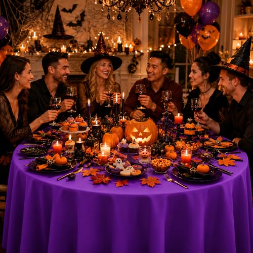 Halloween Round Tablecloth Set 12 Pcs - Rainbow Color, Waterproof, 84 Inch