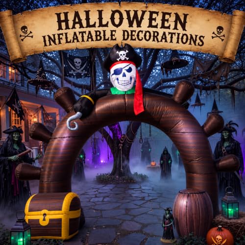 Halloween Inflatable Pirate Ship Arch 9FT Outdoor Decor with Lights - Pirate Variation