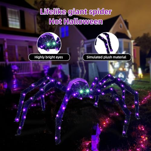 Giant Outdoor Spider Halloween Decoration - 4.2FT Lighted Yard Decor with 90 LED Lights