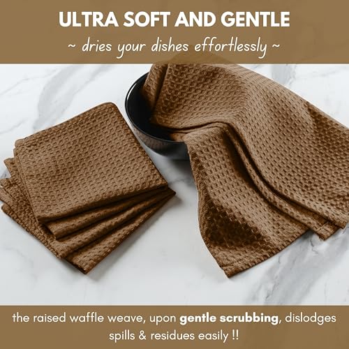 Brown 12x12 Inch Waffle Dish Cloths 18 Pack - Cotton Absorbent Kitchen Towels