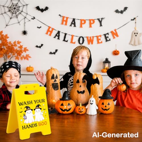 Halloween Decor Funny Ghost Wash Your Hands Sign - Boo Bathroom Sign, Color B