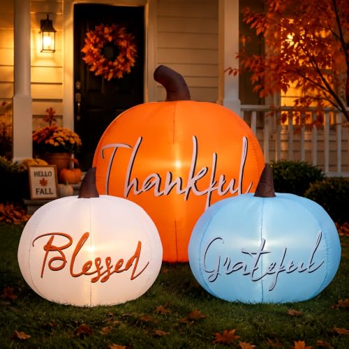 5FT Inflatable Fall Pumpkin Decor with LED Lights for Outdoor Yard