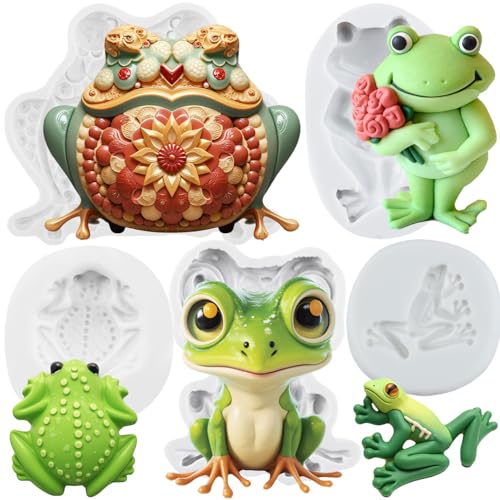Frog Silicone Mold Toad Fondant Molds Set of 5 - Food-Grade Cake Decorating Tools - Style C
