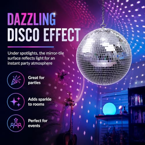 12-Inch Large Hanging Mirror Ball for Disco Party Decor - Black+Pink Variation