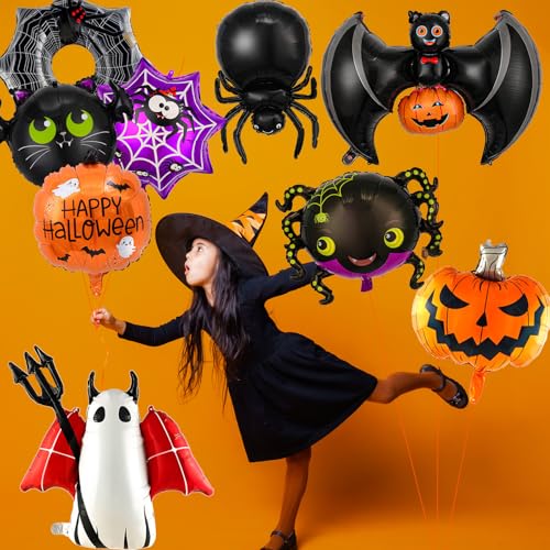 Halloween Balloons Set - 9Pcs Foil Ghost Spider Pumpkin Bat Party Decorations Style-1
