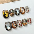 Halloween Pumpkin Bat Gothic Press On Nails Short Square Fake Nails with Variation 32