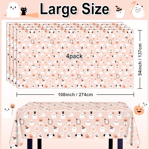 Halloween Tablecloth 4 Pcs 108x54 Inch Orange Boo Theme Disposable Plastic