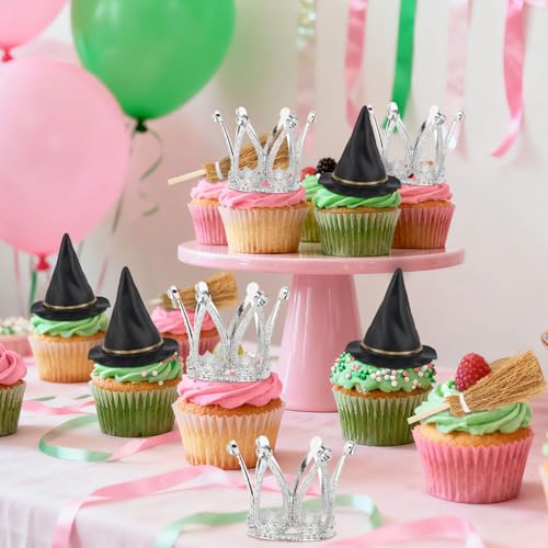 Mini Witch Hat Cupcake Toppers with Crown & Broom - Witch Princess Party Decorations - Variation of THIS listing