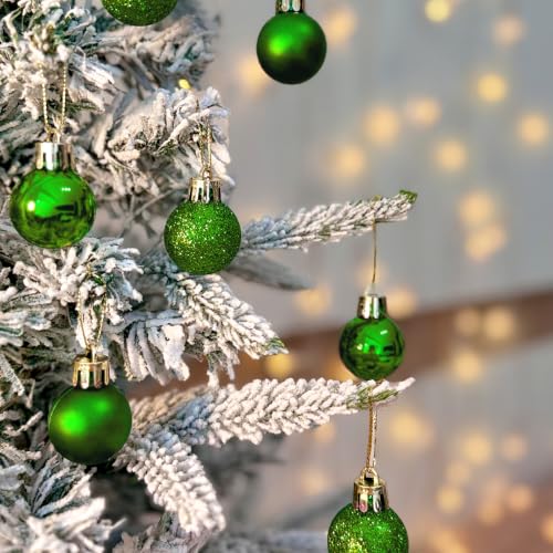 Mini Christmas Ornaments - Leaf Green Plastic Balls 1.2 Inch - Set of 24