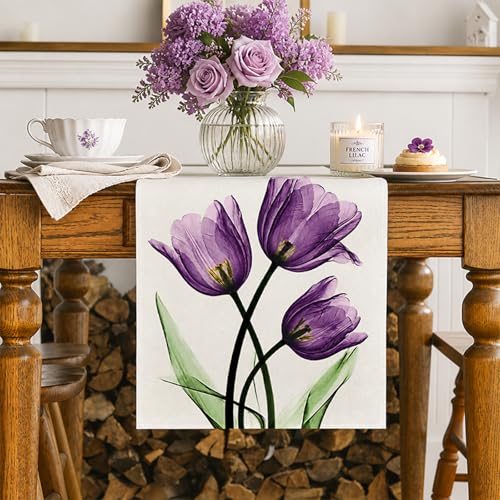 Purple Floral Table Runner 13x48 Inch Spring Summer Home Decor Boho Kitchen Dining