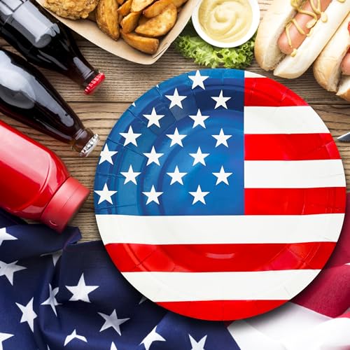 4th of July Party Plates Set - 40pcs Disposable Dinner & Dessert Plates - Independence Day Tableware