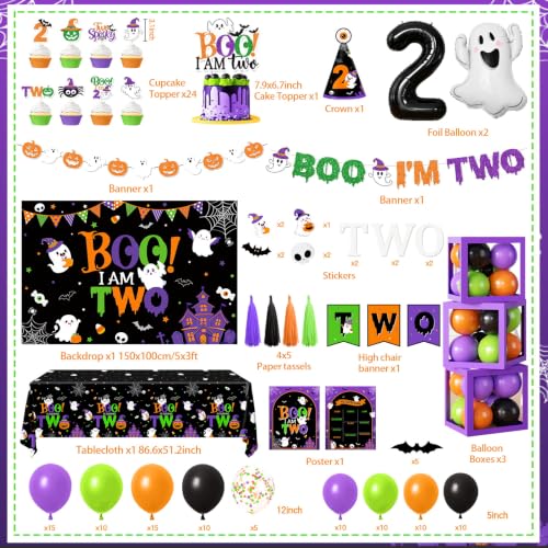 Halloween 2nd Birthday Party Decorations Kit with Balloons & Banner - Boo I’m Two