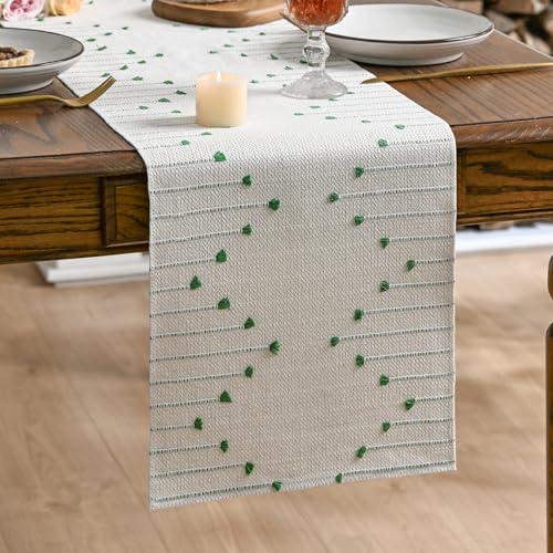 Dark Green Boho Table Runner 12x108 Inch for Farmhouse & Holiday Decor