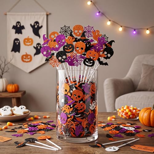 Halloween Vase Fillers Glitter Decor Set - Spooky Pumpkin Ghost Bats