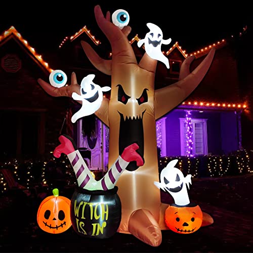 8 Ft Halloween Inflatable Tree with Ghosts Pumpkins & LED Lights - Outdoor Spooky Decor - Halloween Tree Variation