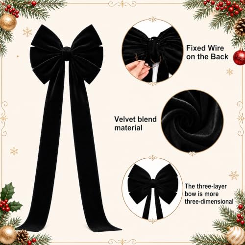 Giant Black Velvet Christmas Bow - Gothic Holiday Tree Topper & Decor