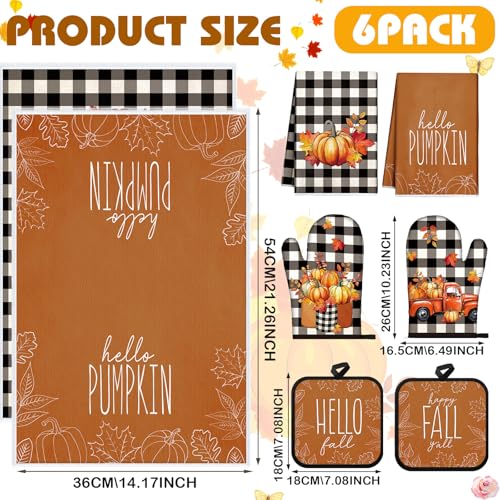 Fall Kitchen Towel Set with Pot Holders & Oven Mitts - Retro Pumpkin Pattern