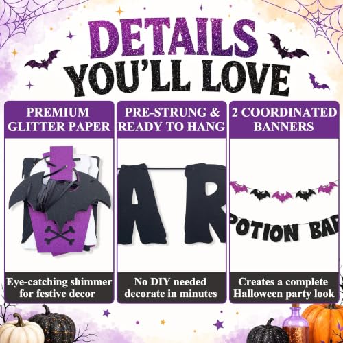 Halloween Banner and Bat Garland Decor - Spooky Party Decorations for Indoor & Outdoor Use