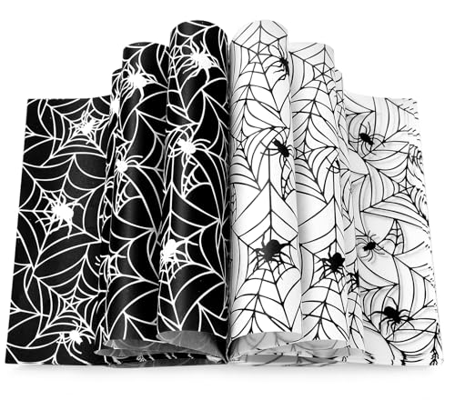 Halloween Wax Paper Wraps - Black & White Spider Web Design, 100 Pack, 9.8x8.3 inches, Waterproof & Oil-Proof Food Liners, Party Decor