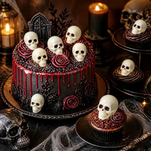 3D Skull Ice Cube Molds - Black, 2-Pack Large Silicone Halloween Trays