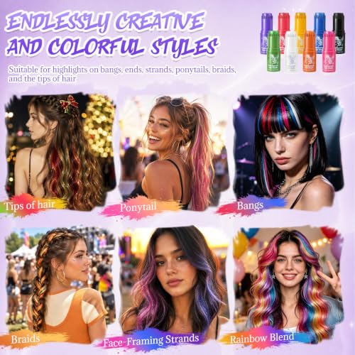 Temporary Sparkle Hair Chalk Stick Set - Blue, Purple & Pink with Comb Tip