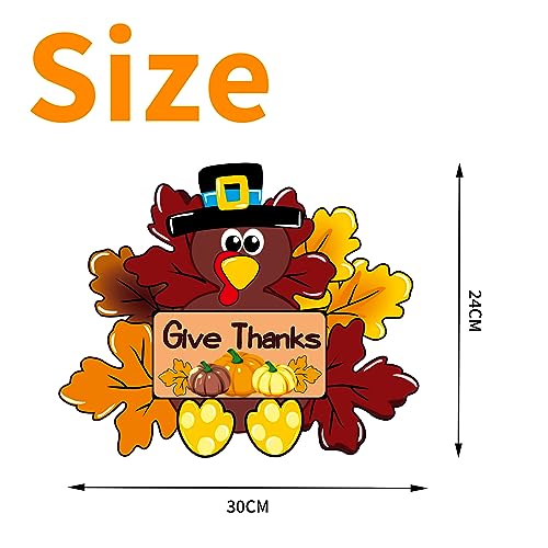 Give Thanks Turkey Door Hanging Decoration Sign for Thanksgiving & Fall Wreaths