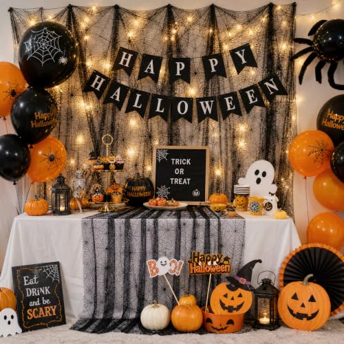 Halloween Spider Web Table Runner 29x120 Inch Black Tulle Decor - Variation of This Listing