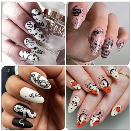 Gothic Snake & Skull Nail Stickers - Halloween Gothic Black Skull Self-Adhesive 3D Nail Decals - Variation of Gothic Skull