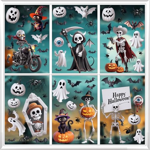 Halloween Window Stickers 9 Sheets Clings Decals - Indoor Outdoor Removable Decor - Variation I
