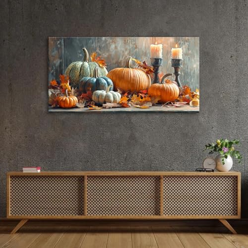 Pumpkin Wall Art Fall Kitchen Decor Farmhouse Halloween Canvas Print - 40L x 20W - Orange Pumpkins